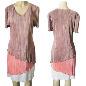 CONNECTED APPAREL | Colorblock Pleated Cascade Short Sleeve Sheath Dress Size 12